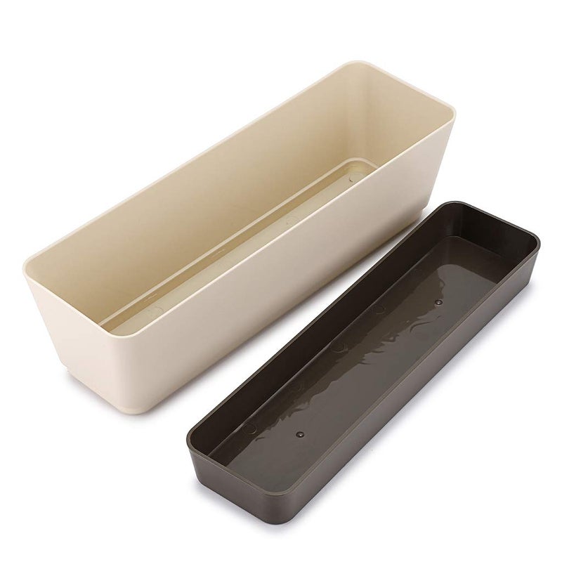 Skelang 2 Pcs Rectangular Plant Pot, 12" Watering Plant Container with Drainage Hole, Window Planter Box with Saucer for Succulents, Flowers, Herbss - Image 2